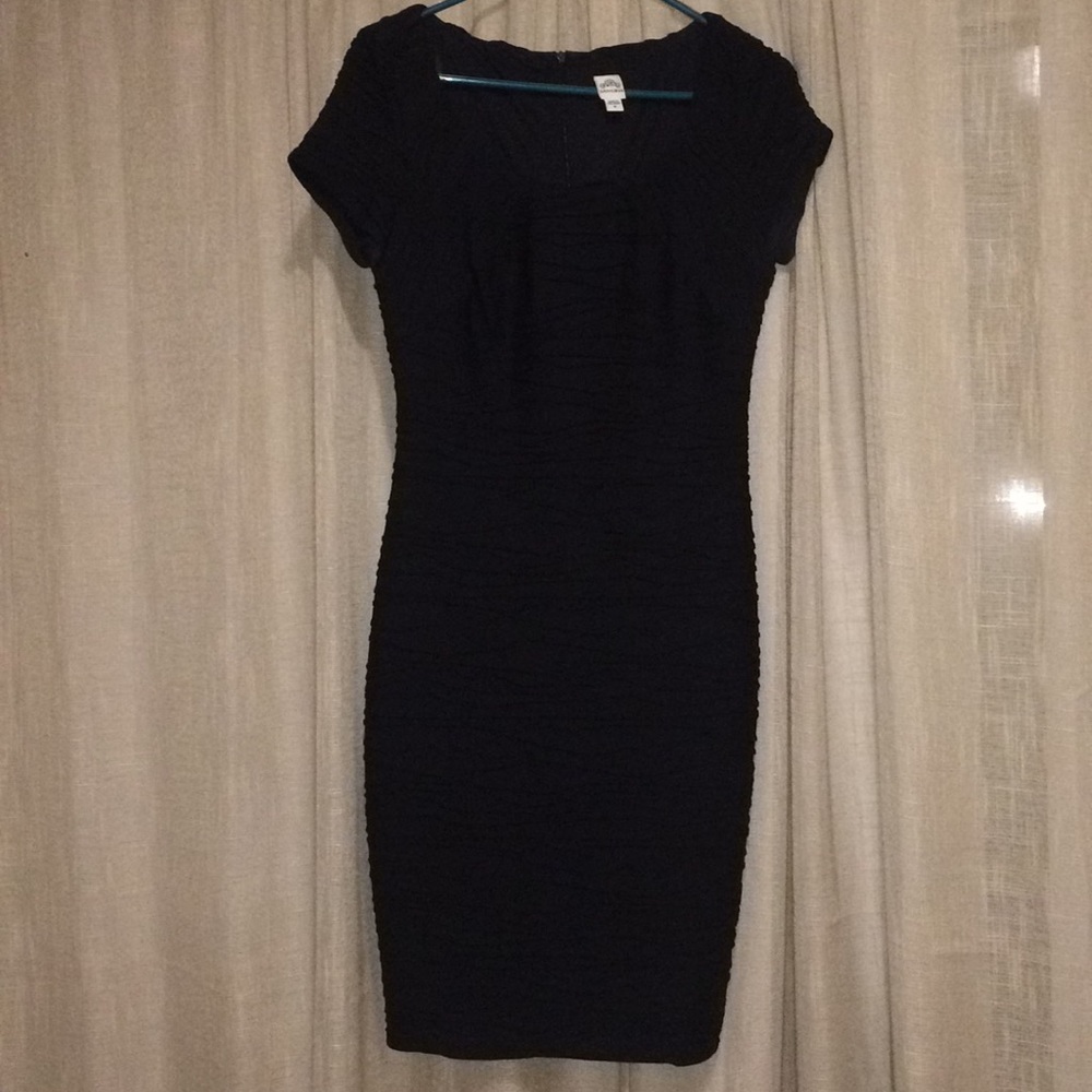 Black short sleeve, fitted evening dress